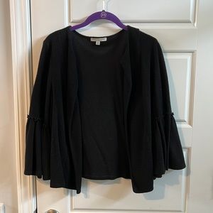 Black cardigan with quarter flutter sleeve